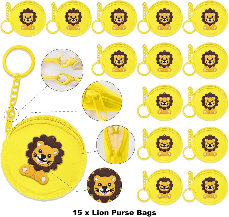 Elecrainbow 15 Pack Lion Mini Coin Purse with Keyrings for Lion Themed Goodie Bag Stuffer, Present for Lion Jungle Safari Animals Wild ONE Baby Shower Party Supplies,Yellow - Image 2
